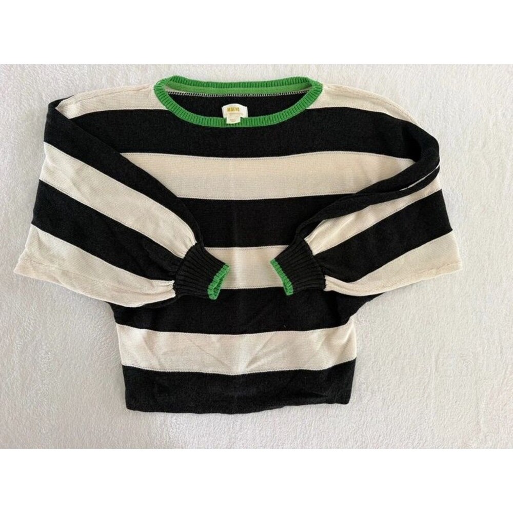 Maeve by Anthropologie Slouchy Boatneck Striped Sweater Green Trim Sz Small